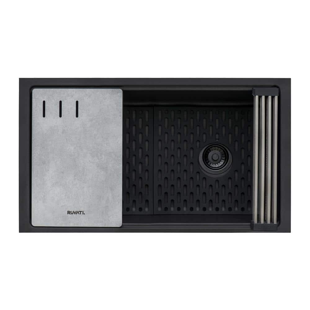 Midnight Black Granite Composite Drop-in Kitchen Sink with Workstation