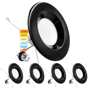 5/6 in. Recessed LED Can Lights 14 Watt 5 Color Selectable Dimmable 1100 Lumens Wet Rated Black Trim 4 Pack