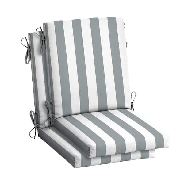ARDEN 20 in. x 20 in. Stone Grey Cabana Stripe High Back Outdoor Dining Chair Cushion (2-Pack)