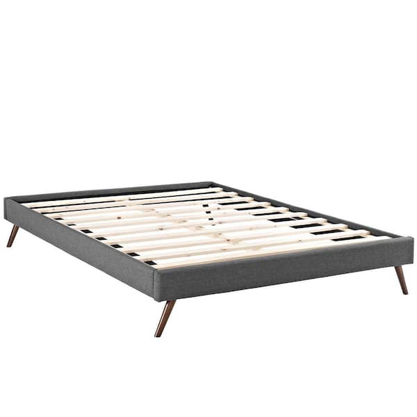 MODWAY Loryn Gray Fabric Queen Bed Frame with Round Splayed Legs