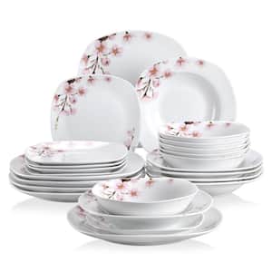 Annie 24-Piece Casual Printed White Porcelain Dinnerware Set (Service for 6)