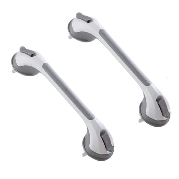 2 Pack Suction Shower Grab Bars, No Drilling Removable Heavy Duty Bathroom Safety Handrails Waterproof Grey for Seniors