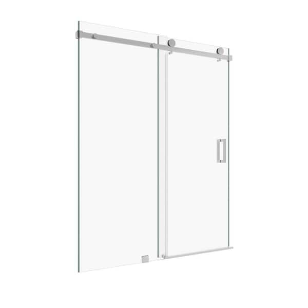 Serenity 66 in. W x 76 in. H Single Sliding Frameless Shower Door in Chrome with 3/8 in. Clear Glass