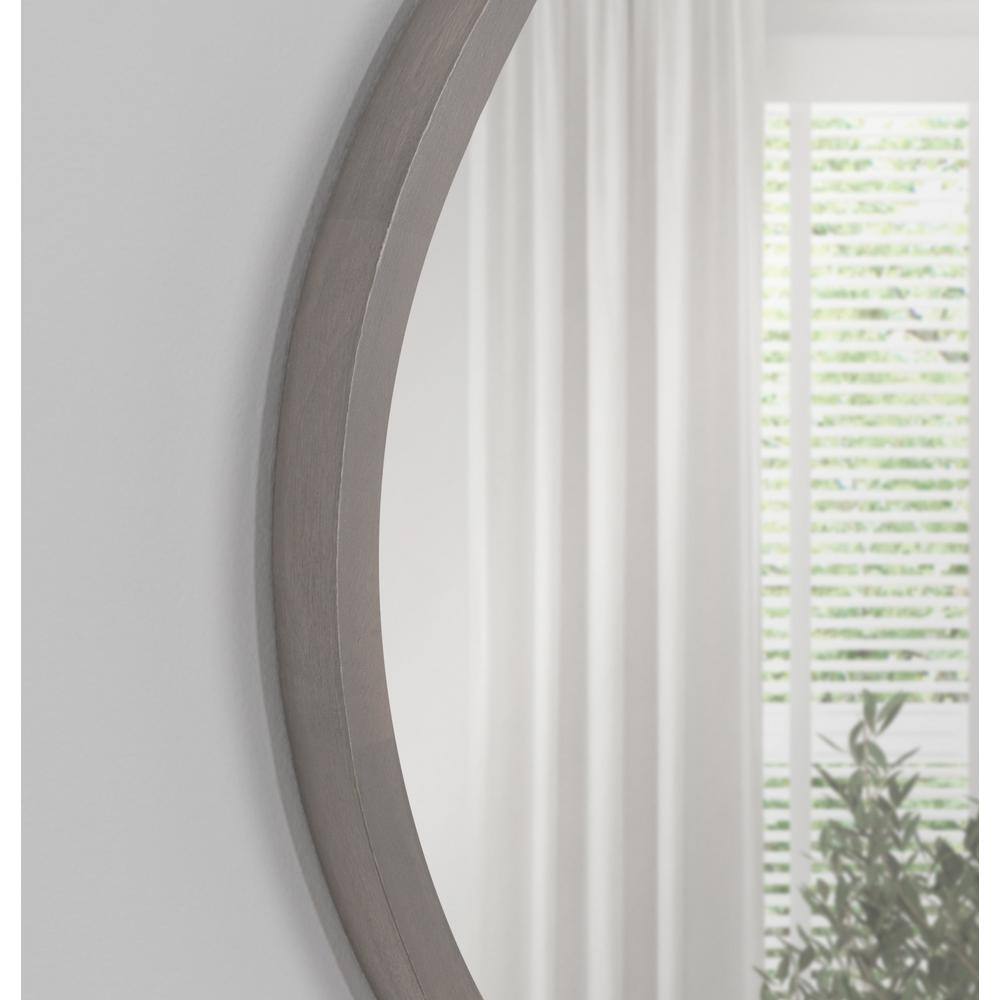 Graywash Poplar Wood Round Wall Mirror, 28 Inch