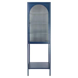 19.7 in. W x 13.8 in. D x 63 in. H Blue Linen Cabinet with Arched Glass Door, Adjustable Shelves and Feet Anti-Tip