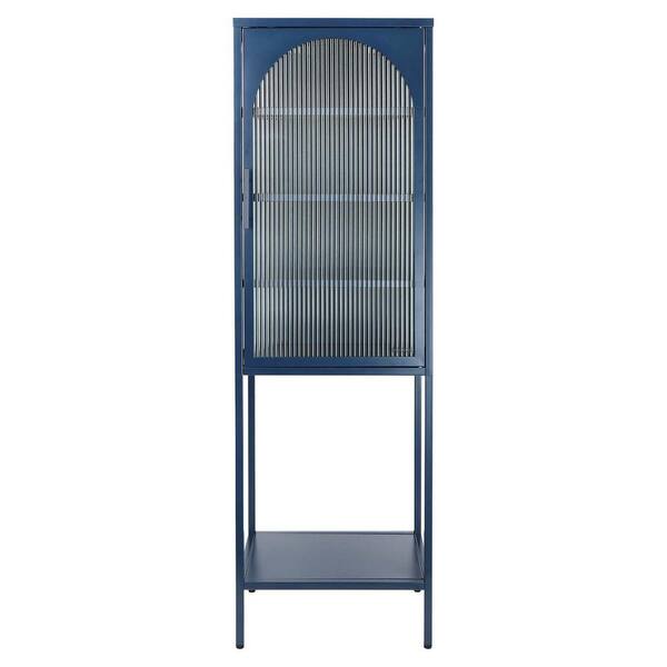 Unbranded 19.7 in. W x 13.8 in. D x 63 in. H Blue Linen Cabinet with Arched Glass Door, Adjustable Shelves and Feet Anti-Tip
