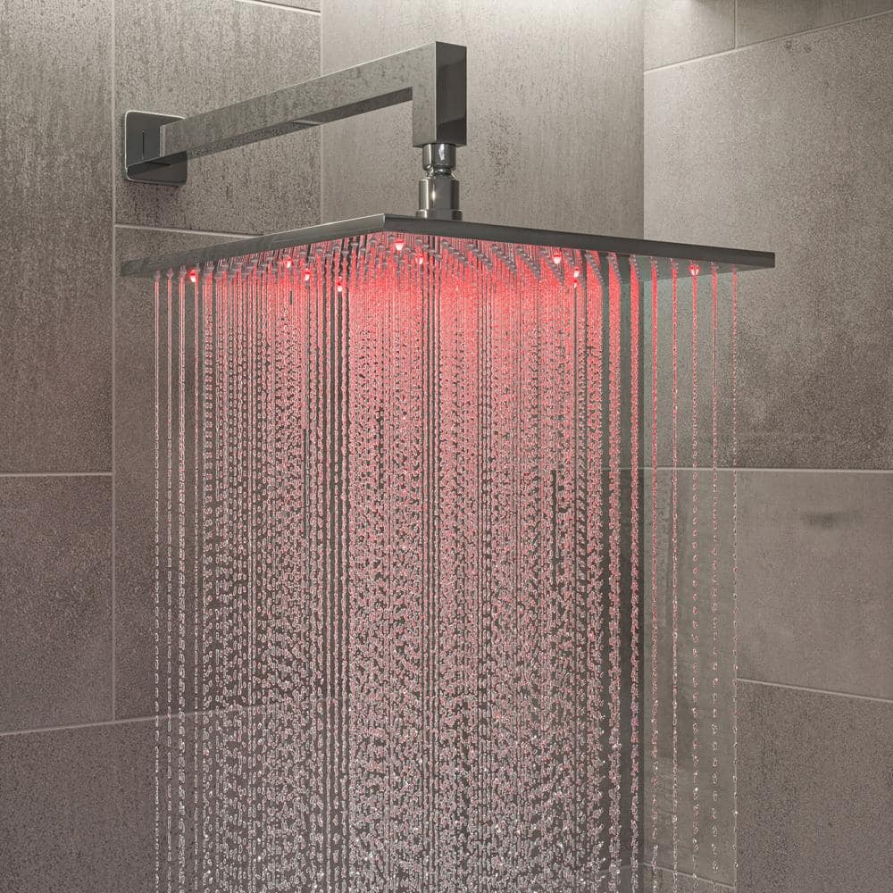 Polished Chrome 12" Square LED Rain Shower Head