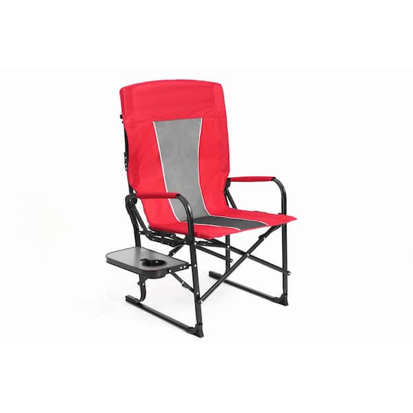 Oversized Portable Folding Chair with Side Table and Pocket for Beach, Red