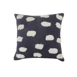 Palace Dark Blue / White Pom Pom Glam Poly-Fill 20 in. x 20 in. Throw Pillow