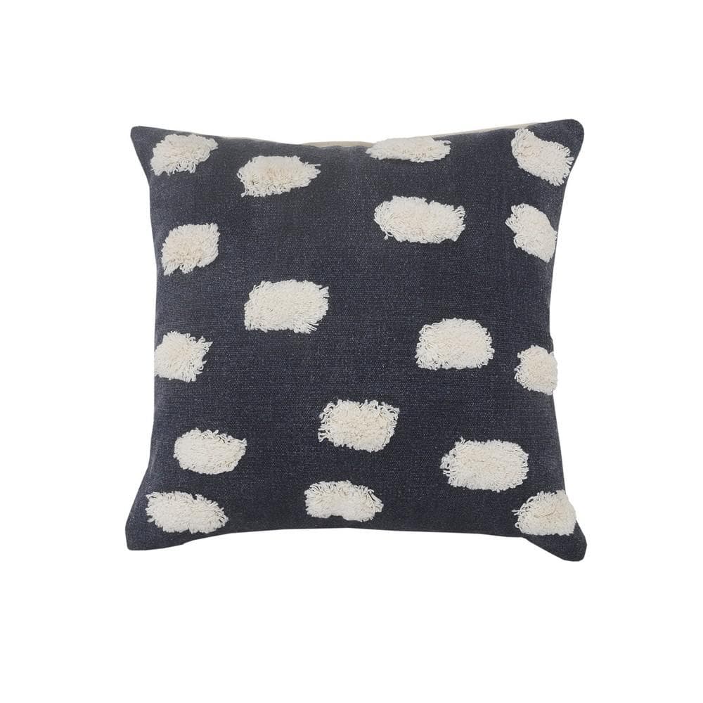 Palace Dark Blue / White Pom Pom Glam Poly-Fill 20 in. x 20 in. Indoor Thro