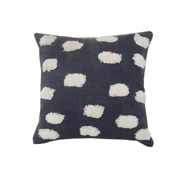 Unbranded Palace Dark Blue / White Pom Pom Glam Poly-Fill 20 in. x 20 in. Indoor Throw Pillow