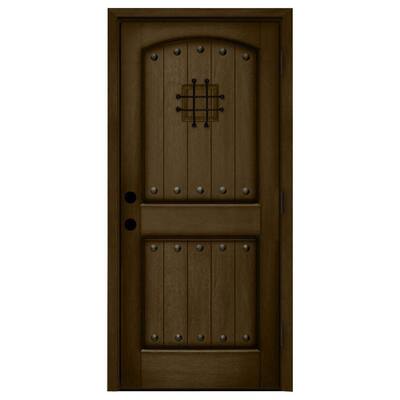 Steves & Sons 36 in. x 80 in. Rustic 2-Panel Speakeasy Stained Mahogany ...