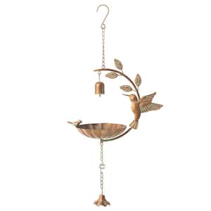 25 in. H Metal Faux Copper Patina Finish Hummingbird Hanging Birdfeeder