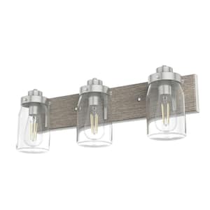 Devon Park 24 in. 3-Light Brushed Nickel Vanity-Light with Clear Glass Shades Bathroom Light