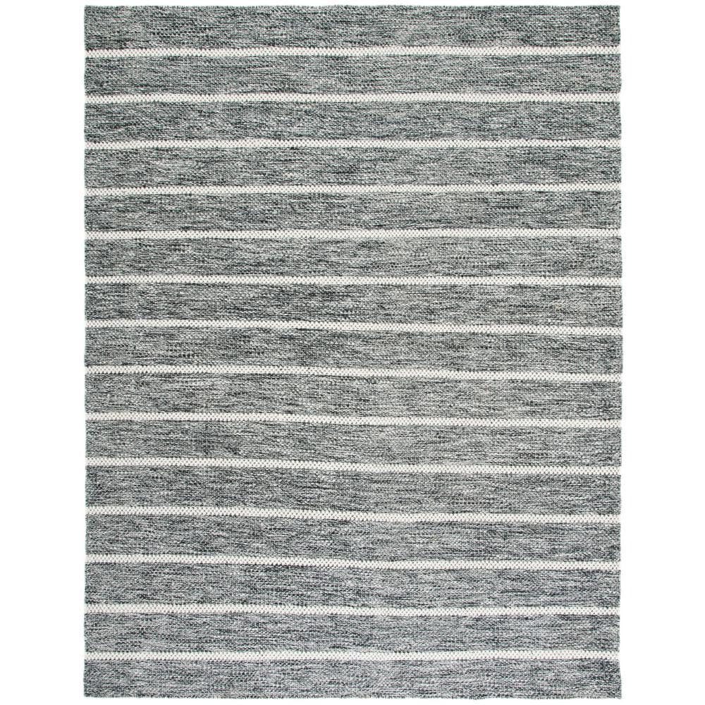 Handmade Black and Ivory Wool Striped 9' x 12' Area Rug