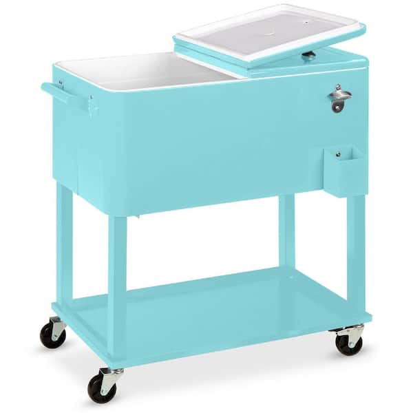 20 gal Turquoise Wheeled Chest Cooler with Bottle Opener, Drain Plug