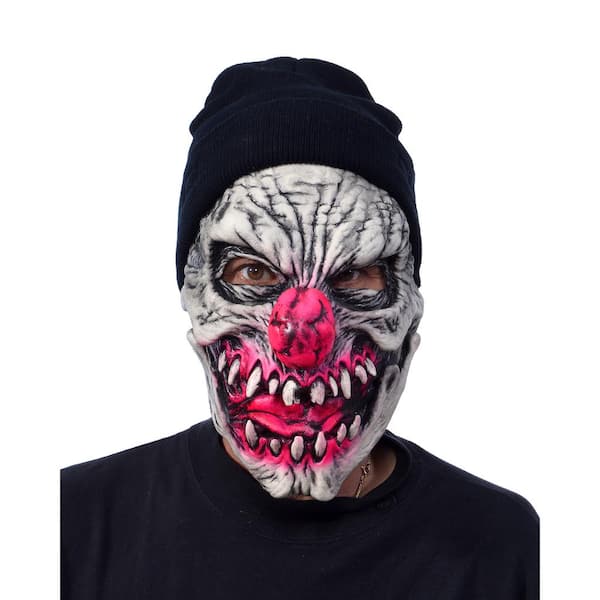 Zagone Studios UV Funny Bones Evil Clown Mask with attached Black Knit Cap UV Black Light Reactive, Adult Halloween Costume, Unisex