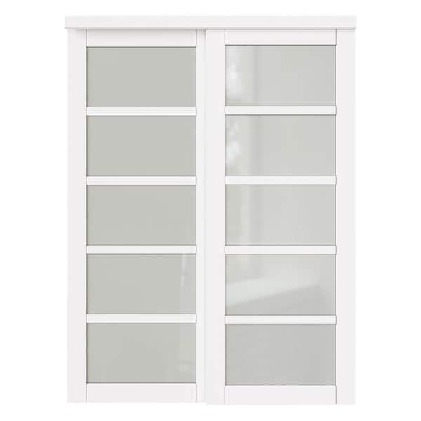 60 in. x 80 in. 5 Lites Frosted Glass MDF Closet Sliding Door with Hardware Kit