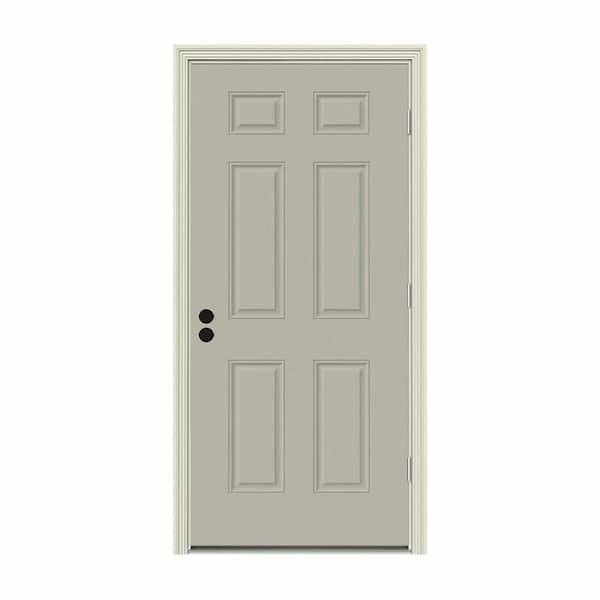 36 in. x 80 in. 6-Panel Desert Sand Painted Steel Prehung Left-Hand Outswing Front Door w/Brickmould