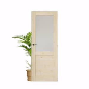 28 in. x 80 in. 1/2-Lite Right-Handed Frosted Glass Solid Core Unfinished Pine Wood Prehung Door with Assemble Jamb