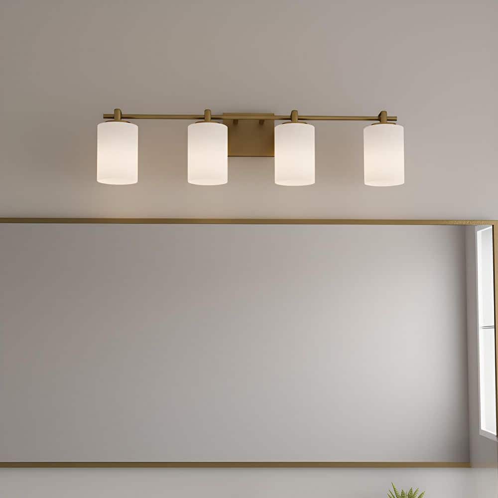 Morris 32 in. 4-Light Weathered Brass Vanity Light with Opal Etched Glass Shades price history on PriceWatchPro