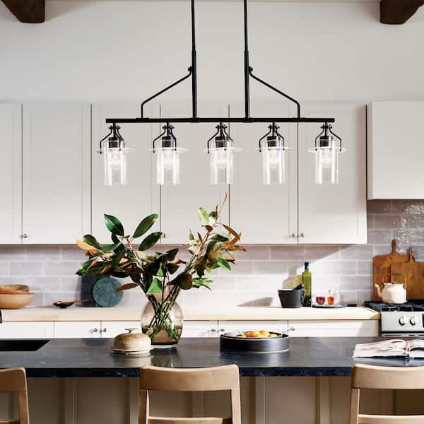 Everett 42 in. 5-Light Black Vintage Industrial Island Linear Chandelier for Kitchen