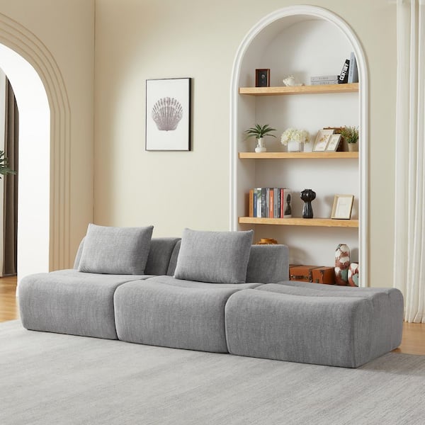 Faith 107.5 in. Corduroy Fabric Upholstered Rectangle Compressed Sectional Sofa in. Grey