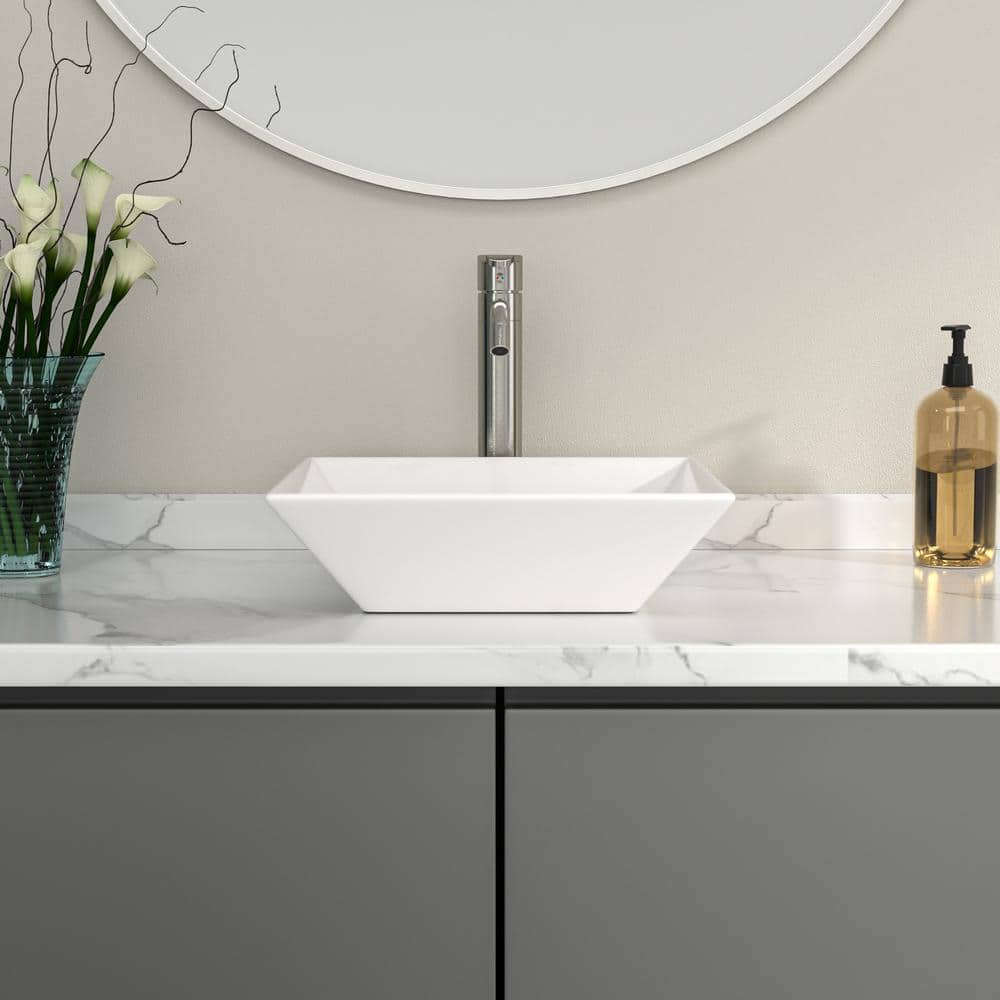 White Gloss Ceramic Square Wall-Mount Bathroom Sink