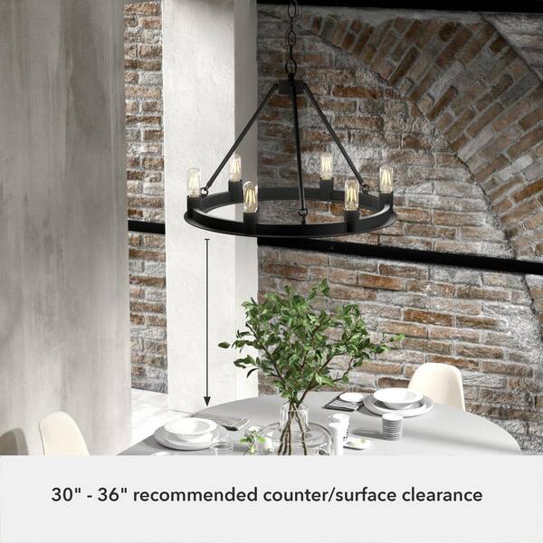 Hunter - Saddlewood 6 Light Natural Iron Circular Chandelier Kitchen Light