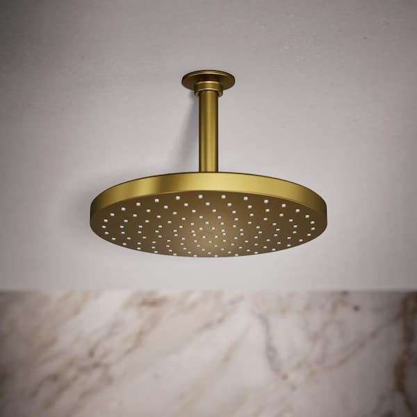 Awaken 1-Spray Patterns 2.5 GPM 9.875 in. Ceiling Mount Fixed Shower Head in Vibrant Brushed Moderne Brass