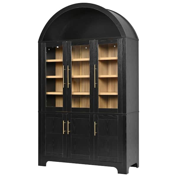 73in Black Farmhouse Tall Arched Kitchen Storage Pantry Cabinet with Door Shelves