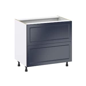 Devon Painted Blue Shaker Assembled Base Kitchen Cabinet with 2 Drawers 36 in. W x 34.5 in. H x 24 in. D