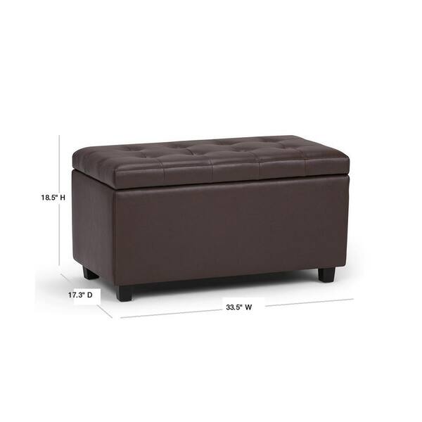 Simpli Home Cosmopolitan 34 In Wide Transitional Rectangle Storage Ottoman In Chocolate Brown Faux Leather Ay S 38 Cbr The Home Depot