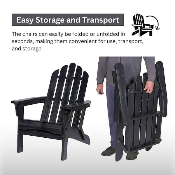 37in. H Black Folding Wood Outdoor Adirondack Chair Set of 2