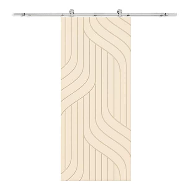 CALHOME 36 in. x 96 in. Beige Painted Composite MDF Paneled Interior Sliding Barn Door with Hardware Kit