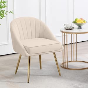Modern Brushed Velvet Upholstered Beige Accent Chair with Gold Metal Legs
