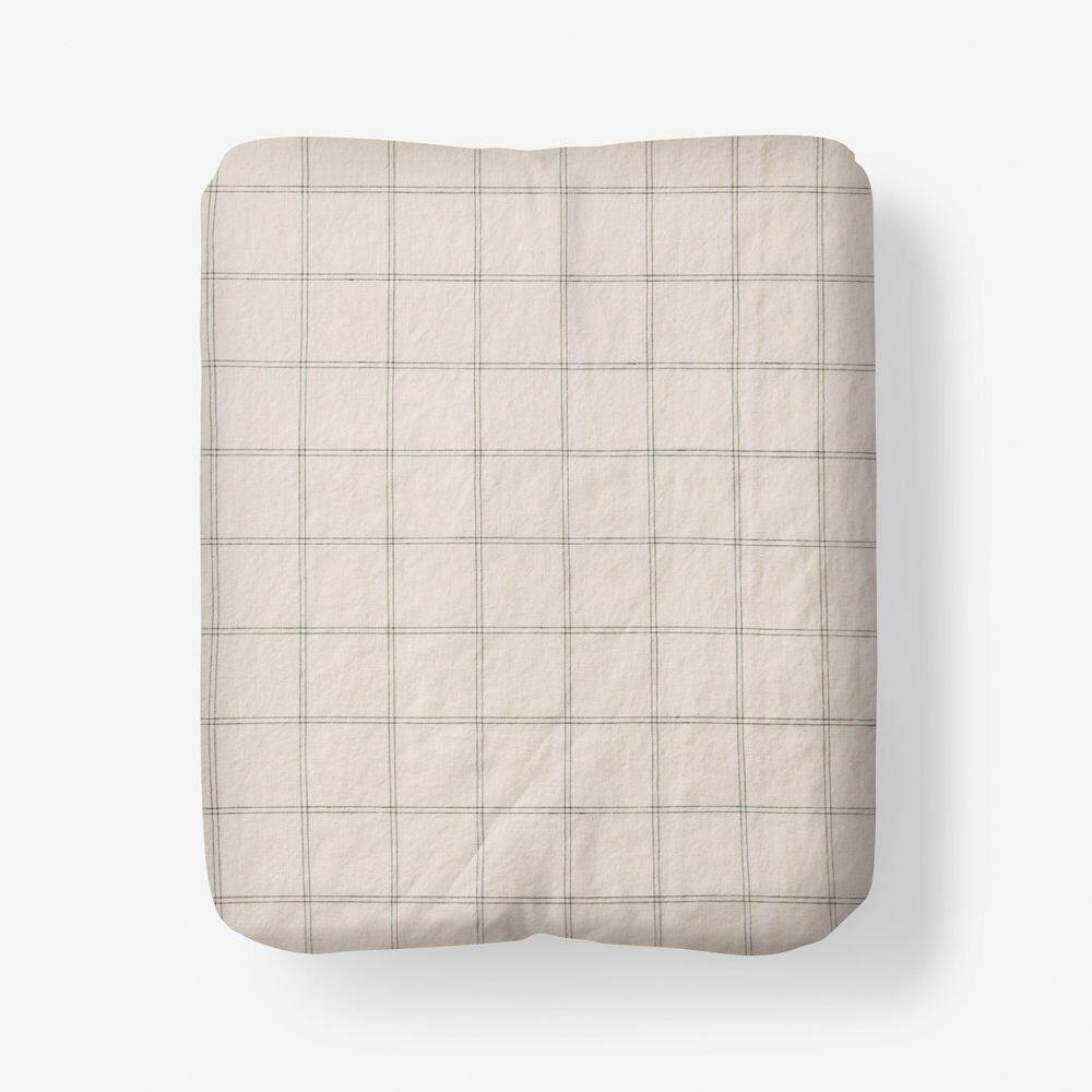 Legends Hotel Washed Linen Cotton Yarn-Dyed Windowpane Dark Olive Full Fitted Sheet price history on PriceWatchPro