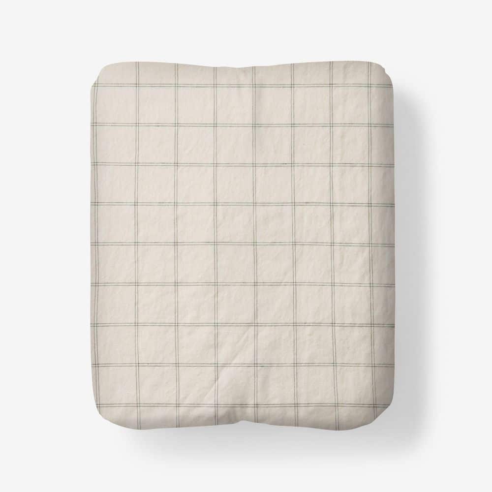 Legends Hotel Washed Linen Cotton Yarn-Dyed Windowpane Dark Olive Queen Fitted Sheet price history on PriceWatchPro
