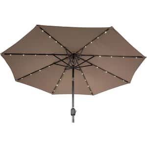 9 ft. Deluxe Market Solar Powered LED Lighted Patio Umbrella in Tan