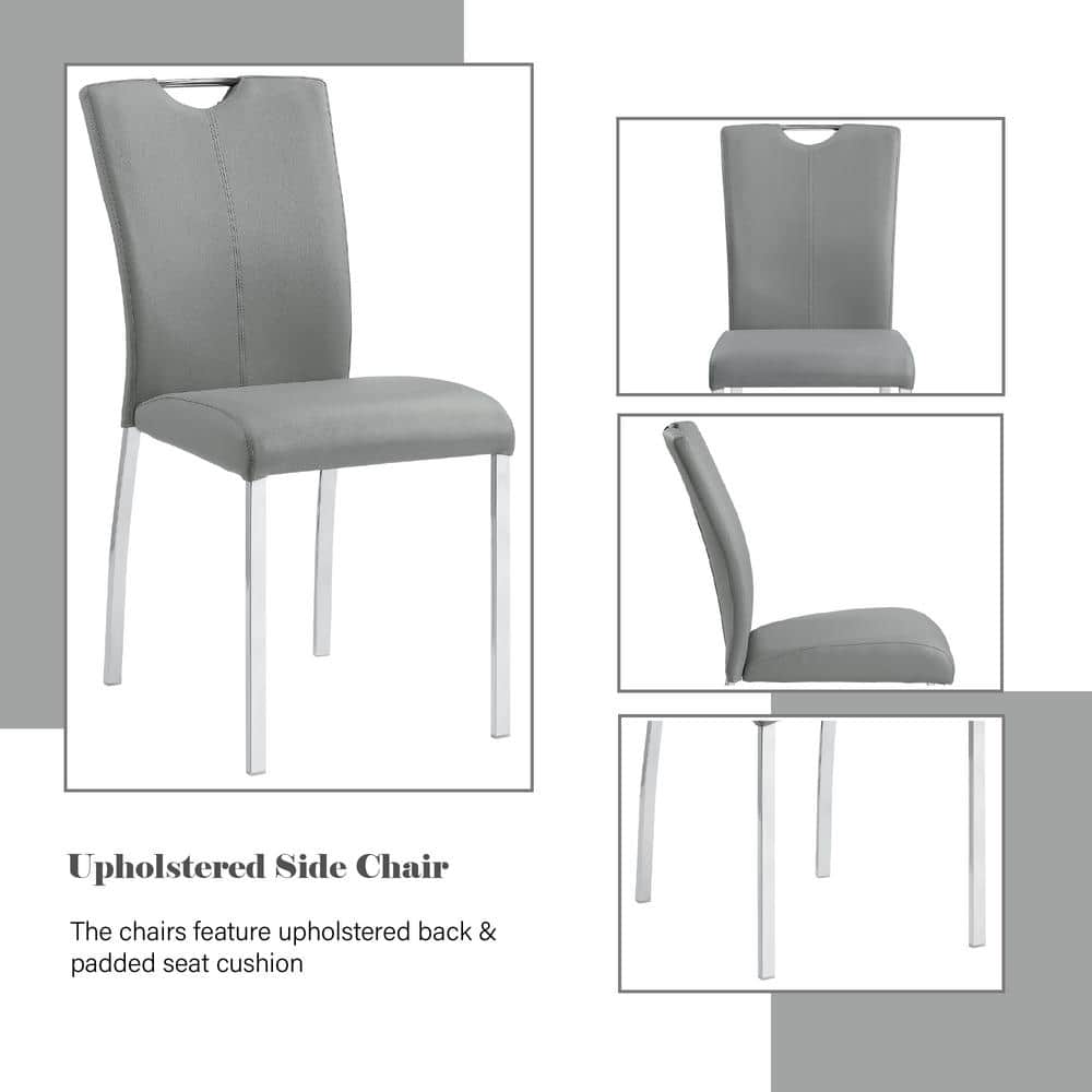 Gray Faux Leather Upholstered Side Chair with Chrome Metal Legs
