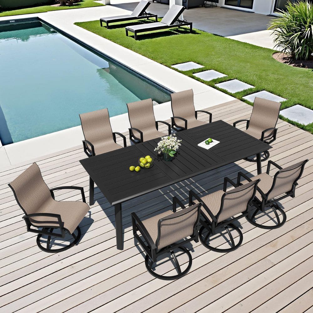Ashe 9-Piece Rectangular Aluminum Outdoor Dining Set with 93.9 in. Table and Armchair