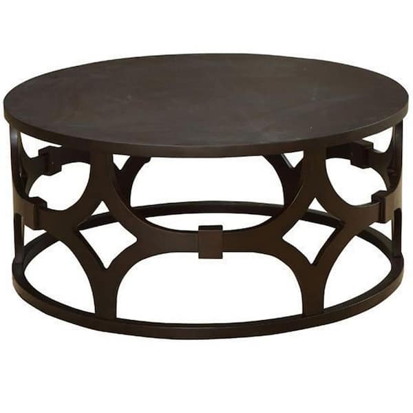 Armen Living Tuxedo 39 in. Sonoma Wood Medium Round Wood Coffee Table with Wood Base