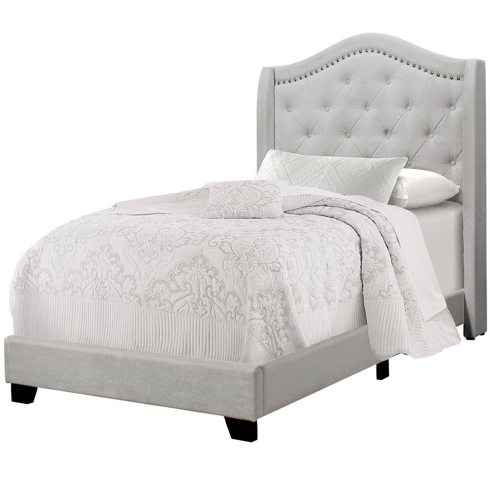 Light Grey Velvet Twin Size Bed Hd5967t, Average Size Of Twin Bed Frame