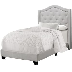 Light Grey Velvet Twin Size Bed