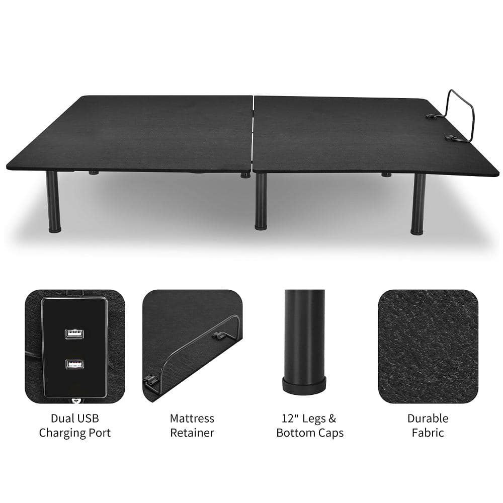Queen Adjustable Black Metal Frame Bed Base with Remote Control