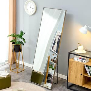 23 in. W x 65 in. H Gray Solid Wood Frame Full-Length Floor Standing Mirror, Wall Mounted Mirror