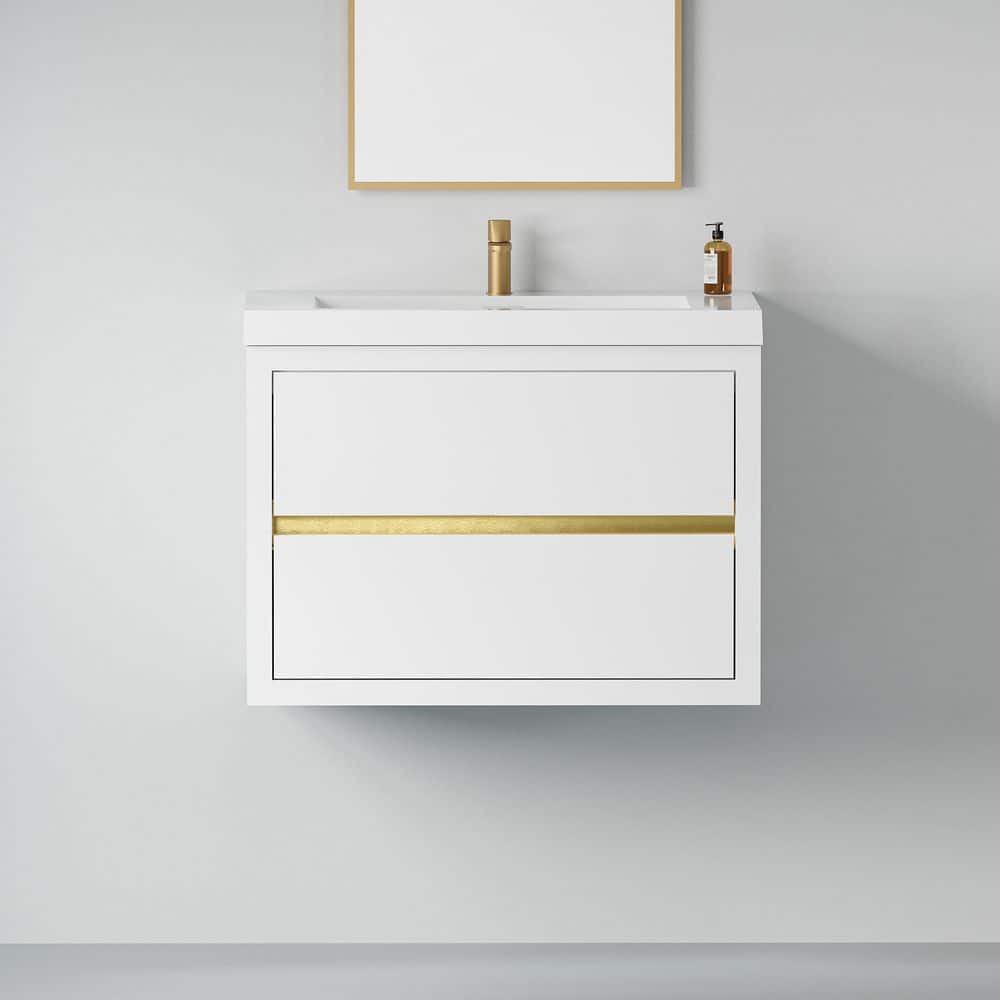 30 in. Wall-Mounted Bath Vanity Floating Bathroom Storage Cabinet in Glossy