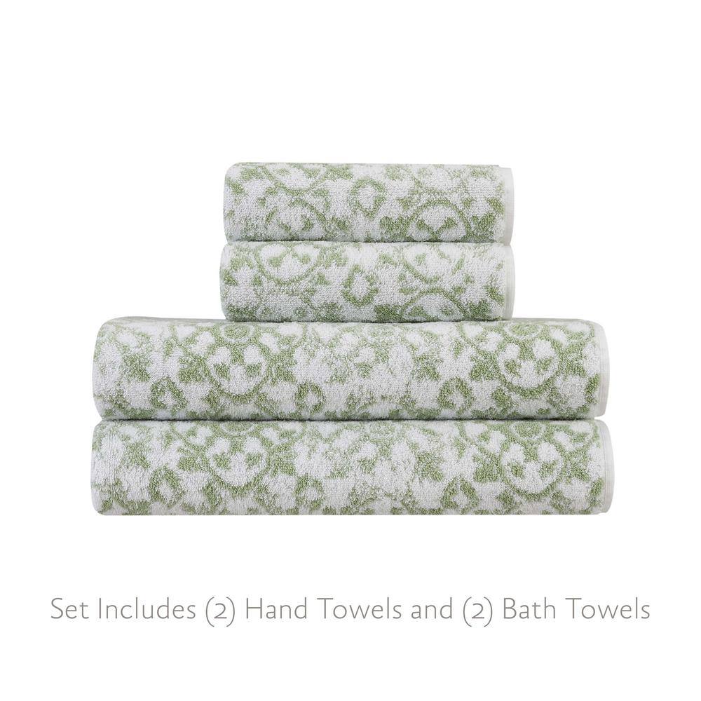 Aziza Frosty Green Cotton Towel Set with Chic Tiled Design