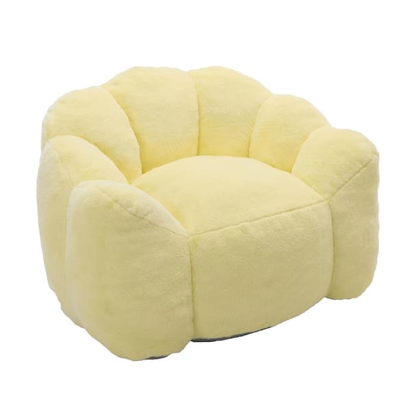 Yellow Faux Fur 43.7x39.8x26.8 in. Bean Bag Sofa with Pull Ring, No Assembly Needed durable construction