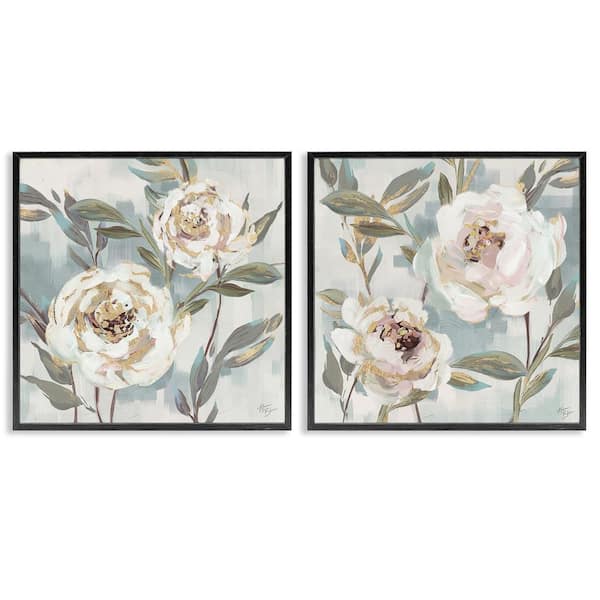 Stupell Industries Country Antique Blossoms by Nina Blue 2 Pieces Black Framed Nature Giclee Art Print 12 in. x 12 in.